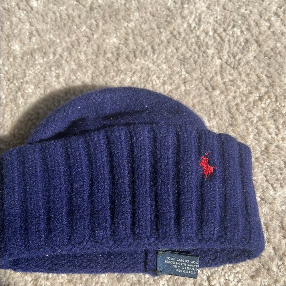 Ralph Lauren Navy Blue 100% percent Lambs Wool Beanie - Picture 6 of 6